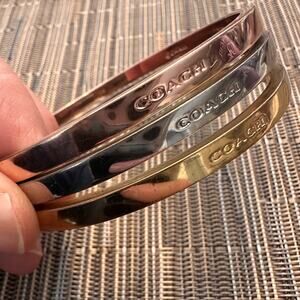 COACH Bangle Bracelet Set of 3 Rose Gold Silver Gold tone Lot Casual Jewelry
